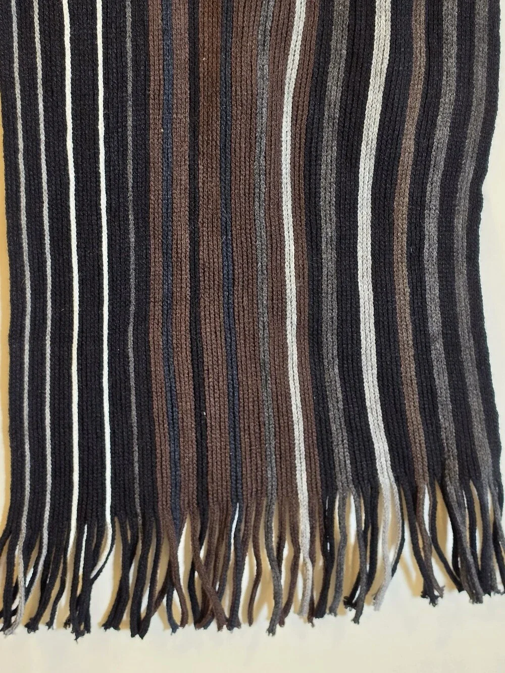Mens Scarf Black Grey Striped Winter Knit Fringed Long Muffler Soft 74